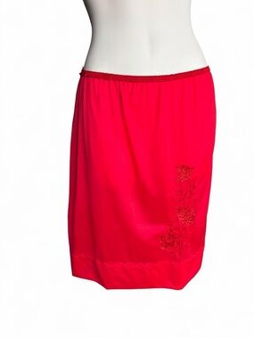 Red Women's Slip Skirt with Floral Embroidery